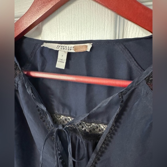 10 Crosby Derek Lam Women's Dark Blue and Lace Silk Top - Picture 1 of 7